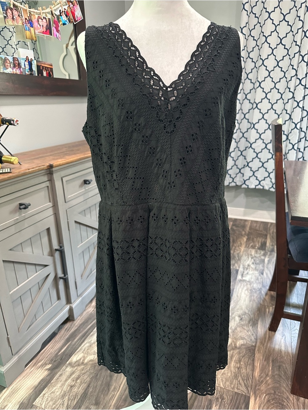 LOFT Black Eyelet V-Neck Mini Dress
